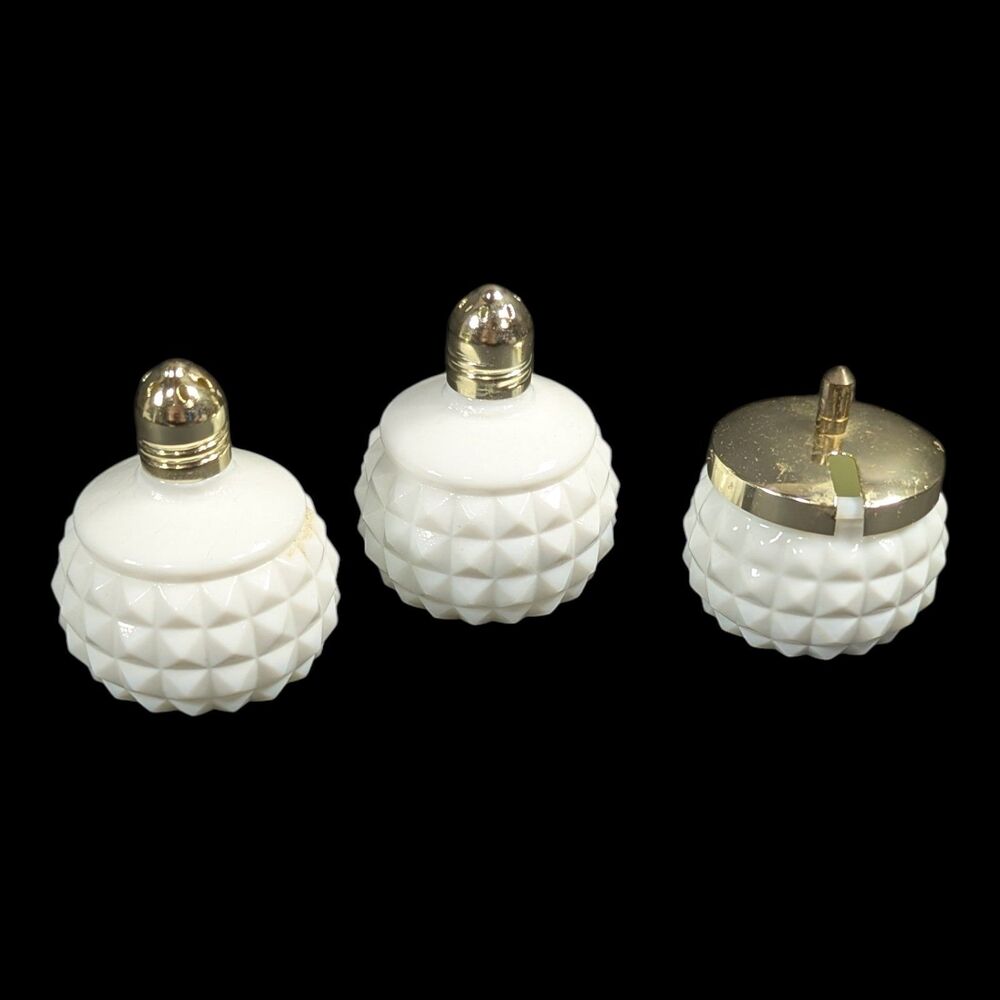 Vtg Salt and Pepper Shakers Condiment Pot White Milk Glass Diamond Point Hobnail